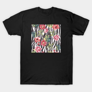 Zebra Stripe Flowers T-Shirt